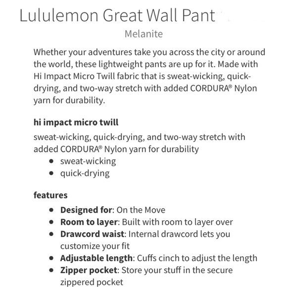 LULULEMON Melanite Great Wall Men’s Pant Unlined 27” Inseam Size S - Picture 16 of 16